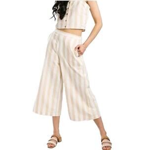 Billabong Sunset Striped Linen Blend Set Small Crop Top Wide Leg Pants Coastal